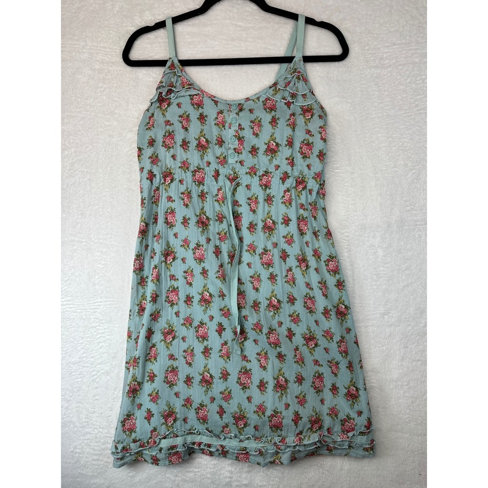 Mossimo Floral Sun Dress Womens Size Medium Blue Pink Ruffle Features